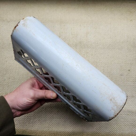 Antique French Enamelware Onion Oignons Bin Wall Container Black White Vintage - Picture 7 of 10